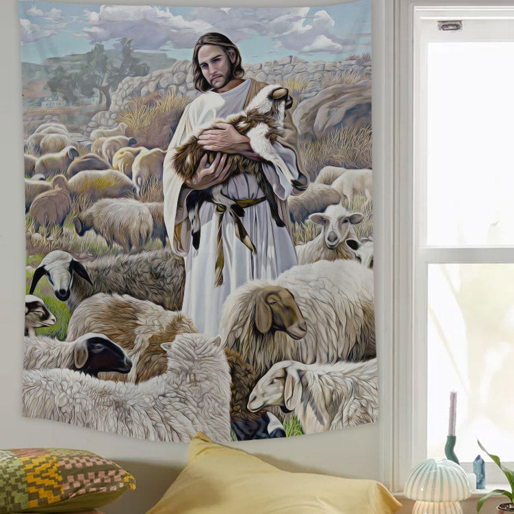 Finding the One Tapestry - Jesus With Lamb Pictures - Jesus Tapestry - Tapestry Wall Hanging - Christian Tapestry Wall Hanging - Ciaocustom