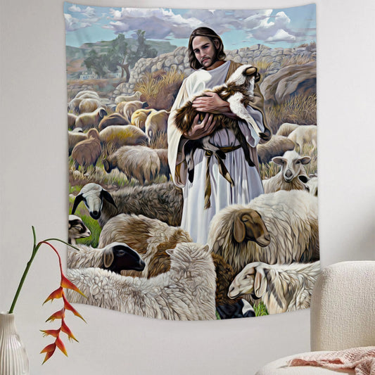 Finding the One Tapestry - Jesus With Lamb Pictures - Jesus Tapestry - Tapestry Wall Hanging - Christian Tapestry Wall Hanging - Ciaocustom