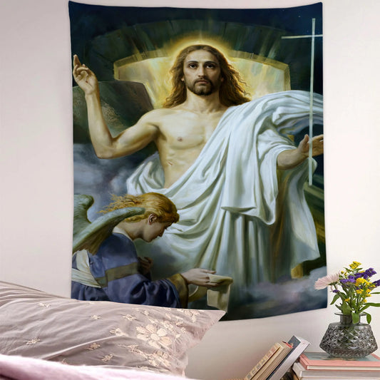 Christ's Victory Over The Grave Painting Tapestry - Christian Tapestry - Jesus Wall Tapestry - Religious Tapestry Wall Hangings - Bible Verse Tapestry - Ciaocustom