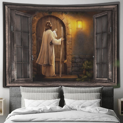 Jesus Knocks The Door Tapestry - God Tapestry - Bible Verse Tapestry - Christian Wall Tapestry - Religious Tapestry - Christian Gift - Ciaocustom