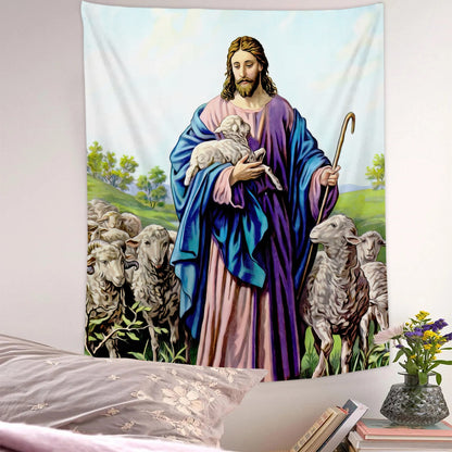 Jesus Holding Lamb Tapestry - Jesus Tapestry - Jesus With Lamb Picture - God Tapestry - Christian Tapestry Wall Hanging - Christian Gift - Ciaocustom