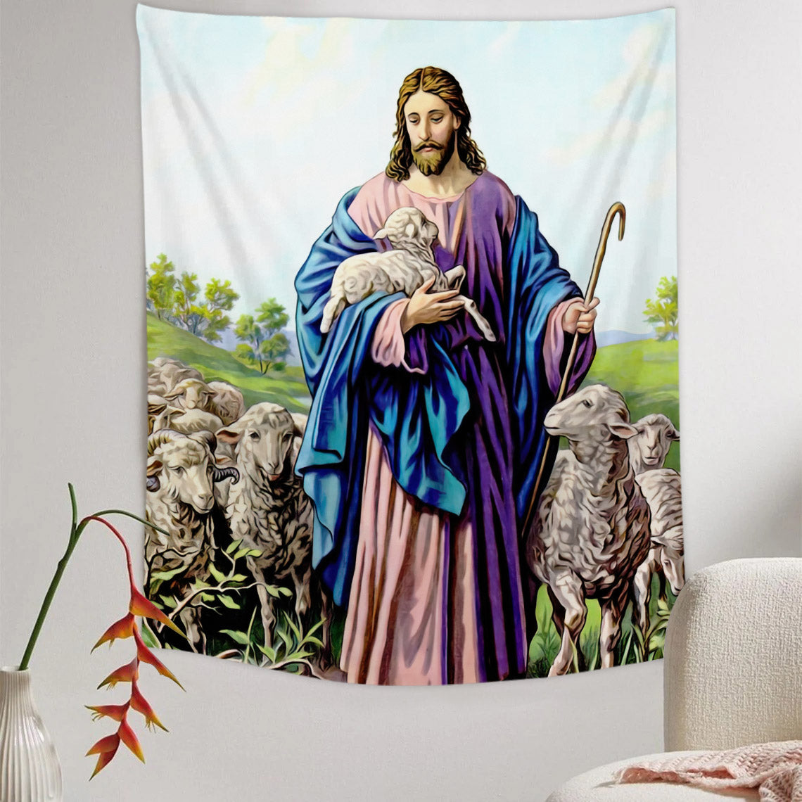 Jesus Holding Lamb Tapestry - Jesus Tapestry - Jesus With Lamb Picture - God Tapestry - Christian Tapestry Wall Hanging - Christian Gift - Ciaocustom