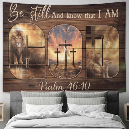 Lion Of Judah Tapestry - Be Still And Know That I Am God - The Amazing Spirit - God Tapestry - Religious Tapestry - Christian Gift - Ciaocustom