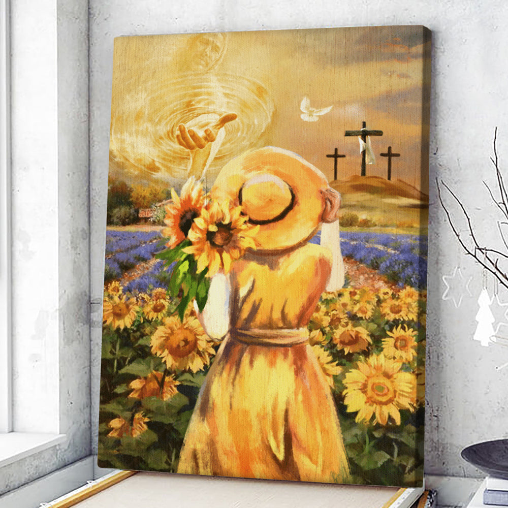 Beautiful Girl And Sunflower - Jesus Hand - Jesus Canvas Poster - Christian Canvas Prints - Faith Canvas - Gift For Christian - Ciaocustom