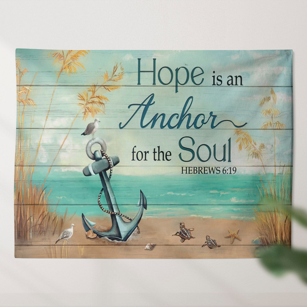 Hope Is An Anchor For The Soul Tapestry - Blue Ocean - Bible Verse Tapestry - Christian Wall Art - Religious Tapestry Wall Hangings - Ciaocustom