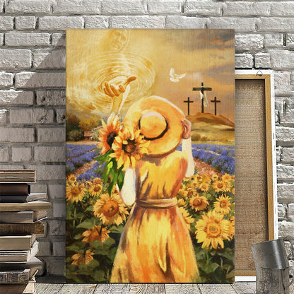 Beautiful Girl And Sunflower - Jesus Hand - Jesus Canvas Poster - Christian Canvas Prints - Faith Canvas - Gift For Christian - Ciaocustom