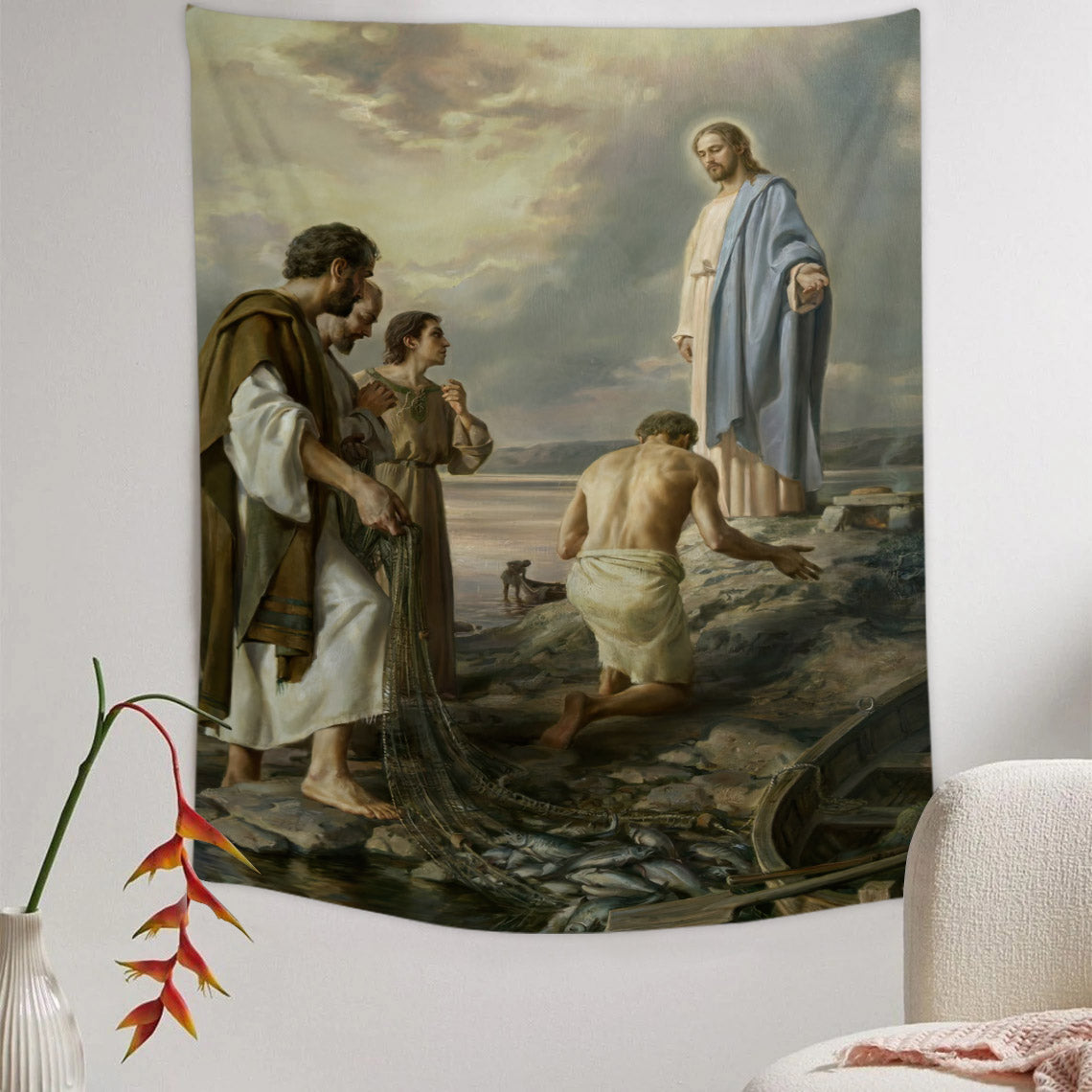 Saint Peter And Jesus Painting Tapestry - Christian Tapestry - Jesus Wall Tapestry - Religious Tapestry Wall Hangings - Bible Verse Tapestry - Ciaocustom