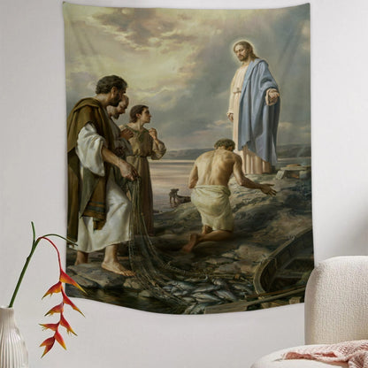 Saint Peter And Jesus Painting Tapestry - Christian Tapestry - Jesus Wall Tapestry - Religious Tapestry Wall Hangings - Bible Verse Tapestry - Ciaocustom