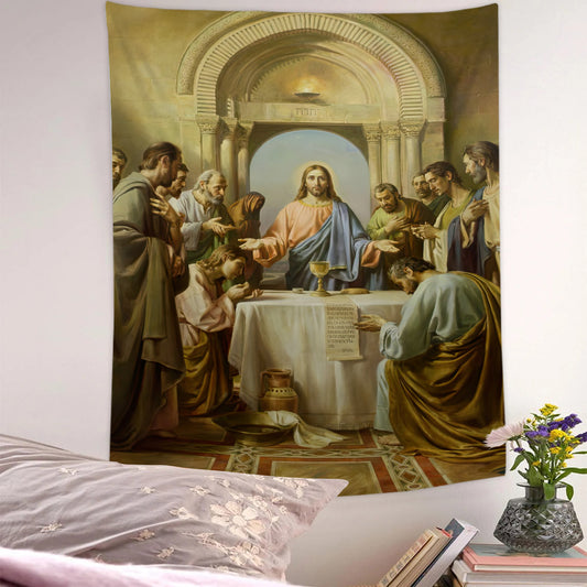 The Holy Supper of Jesus Art - Christian Wall Tapestry - God Tapestry - Religious Tapestry Wall Hangings - Bible Verse Wall Tapestry - Religious Tapestry - Ciaocustom