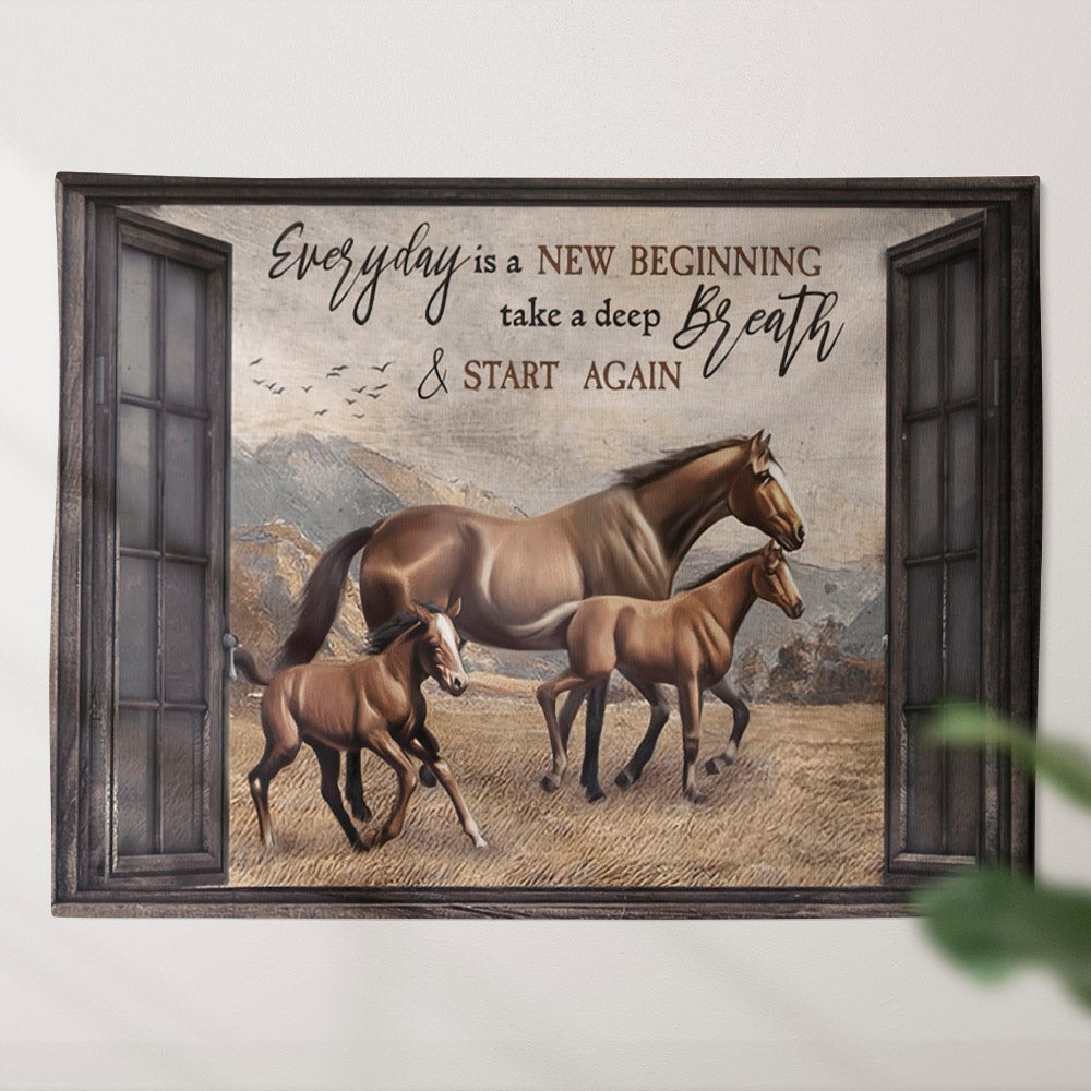 Everyday Is A New Beginning - Horses Tapestry - Jesus Tapestry - Christian Tapestry Wall Hanging - Religious Tapestry - Christian Gift - Ciaocustom