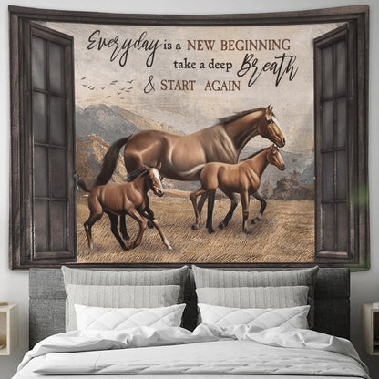 Everyday Is A New Beginning - Horses Tapestry - Jesus Tapestry - Christian Tapestry Wall Hanging - Religious Tapestry - Christian Gift - Ciaocustom