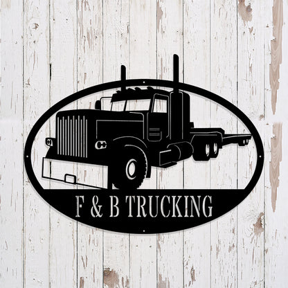 Custom Flat Bed Semi Metal Sign - Personalized Metal Truck Wall Art - Metal Truck Decor - Gifts For Truck Drivers