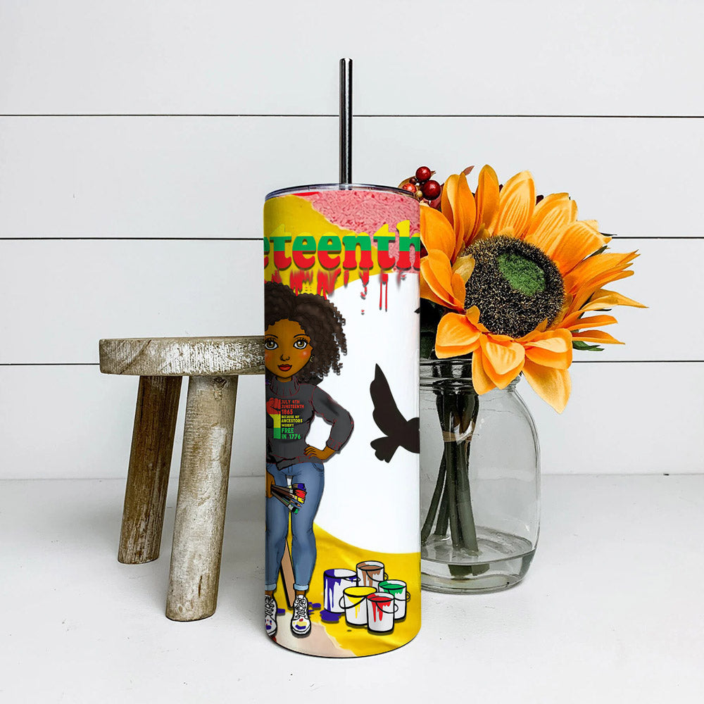 Black Girl July 4Th - Juneteenth Tumbler - Stainless Steel Tumbler - 20 oz Skinny Tumbler - Tumbler For Cold Drinks - Ciaocustom