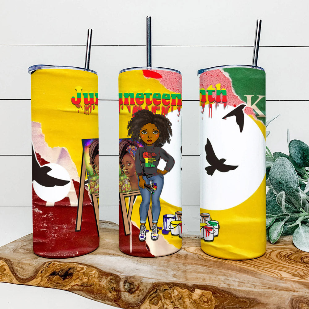 Black Girl July 4Th - Juneteenth Tumbler - Stainless Steel Tumbler - 20 oz Skinny Tumbler - Tumbler For Cold Drinks - Ciaocustom