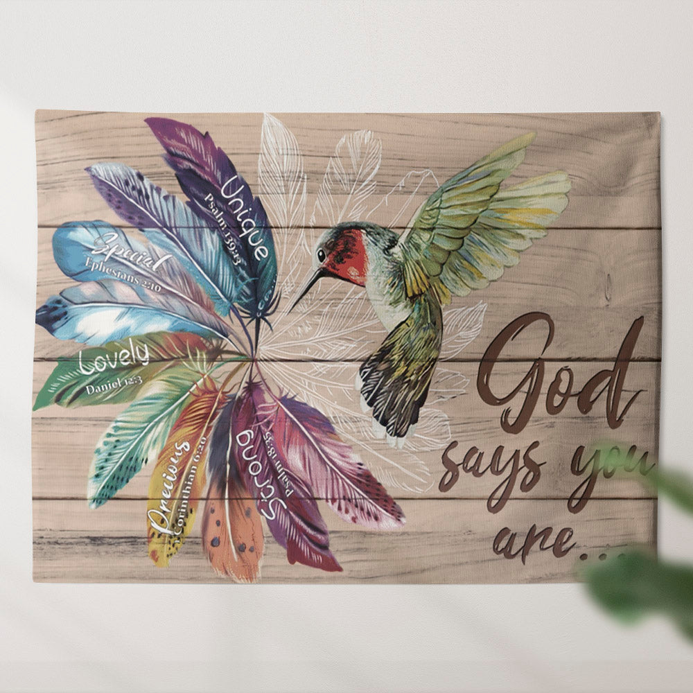 God Says You Are - Hummingbirds Tapestry - Jesus Tapestry - Christian Tapestry Wall Hanging - Religious Tapestry - Christian Gift - Ciaocustom