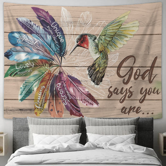 God Says You Are - Hummingbirds Tapestry - Jesus Tapestry - Christian Tapestry Wall Hanging - Religious Tapestry - Christian Gift - Ciaocustom