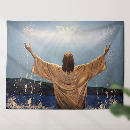 Baptism of Jesus Tapestry - God Tapestry - Christian Tapestry Wall Hanging - Religious Tapestry - Bible Verse Wall Tapestry - Ciaocustom