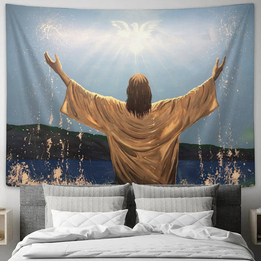 Baptism of Jesus Tapestry - God Tapestry - Christian Tapestry Wall Hanging - Religious Tapestry - Bible Verse Wall Tapestry - Ciaocustom