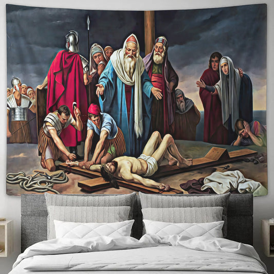 Eleventh Station: Jesus Is Nailed To The Cross - Religious Wall Decor - Christian Wall Tapestry - Biblical Tapestries - Ciaocustom