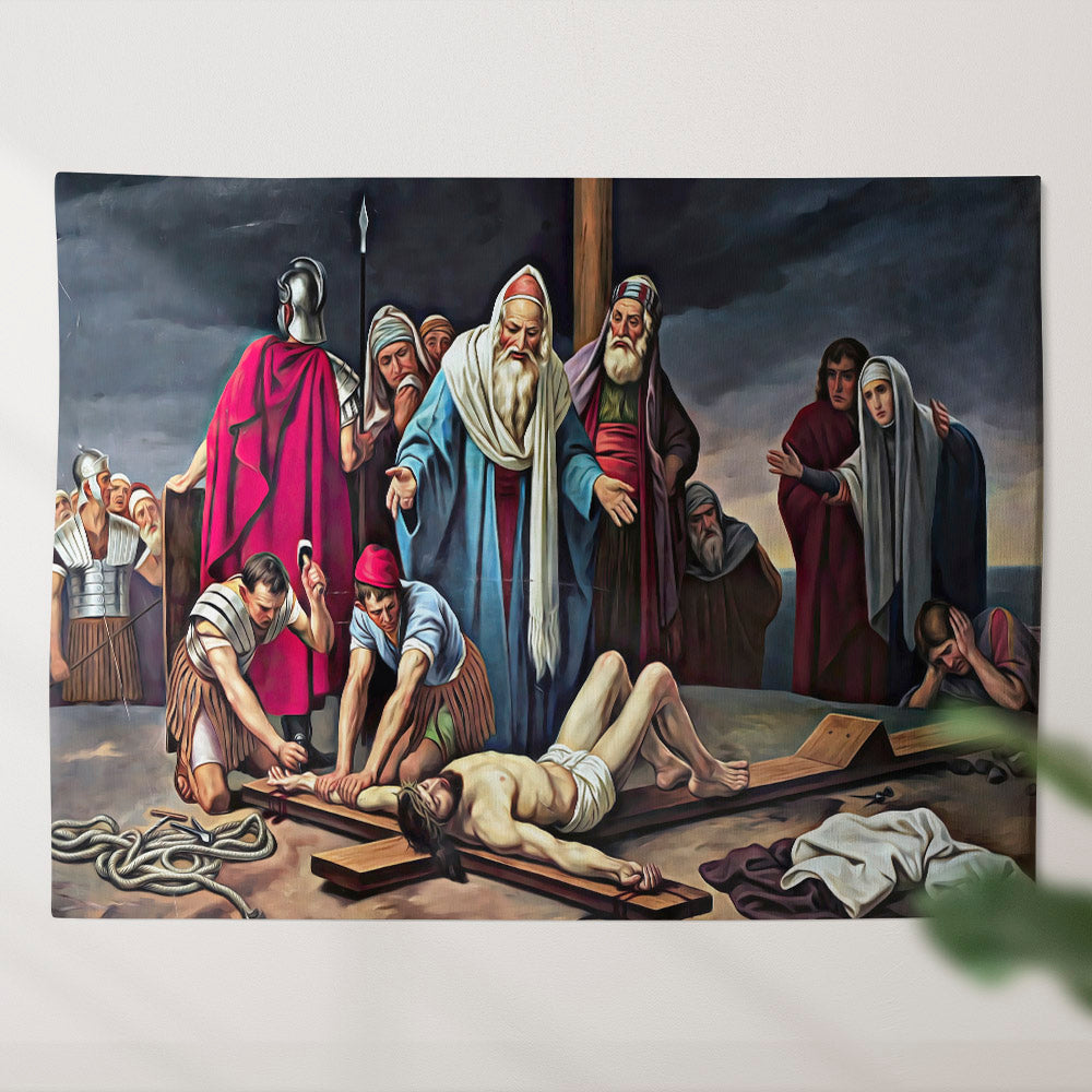Eleventh Station: Jesus Is Nailed To The Cross - Religious Wall Decor - Christian Wall Tapestry - Biblical Tapestries - Ciaocustom
