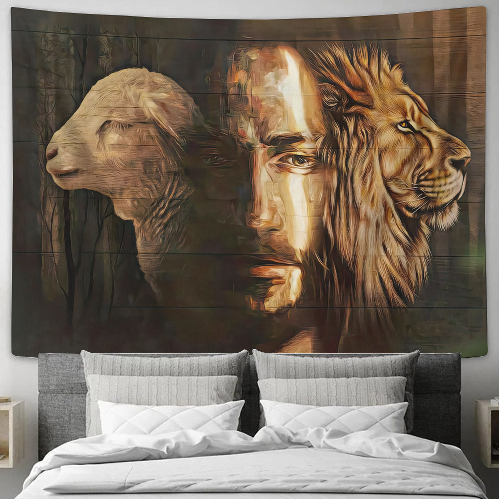 Jesus and the Lamb of God and the Lion of Judah Tapestry - Ciaocustom