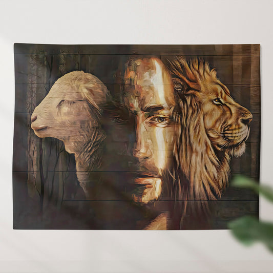 Jesus and the Lamb of God and the Lion of Judah Tapestry - Ciaocustom