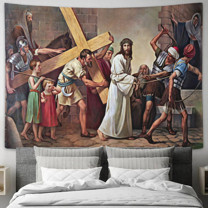 Jesus Meets Simon - Religious Wall Decor - Christian Wall Tapestry - Biblical Tapestries - Ciaocustom