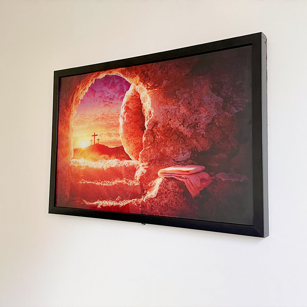 Empty Tomb Glass Print Wall Art With Led Lights - Easter Glass Canvas Art - Christian Glass Framed Wall Pictures