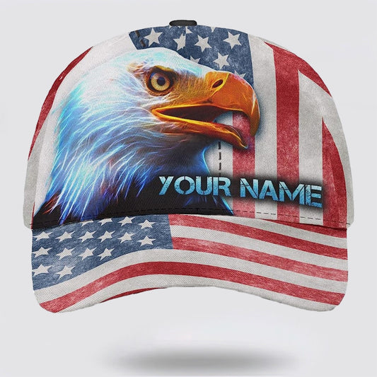 4th Of July American Flag Eagle Custom Name Baseball Cap - Christian Hats for Men and Women