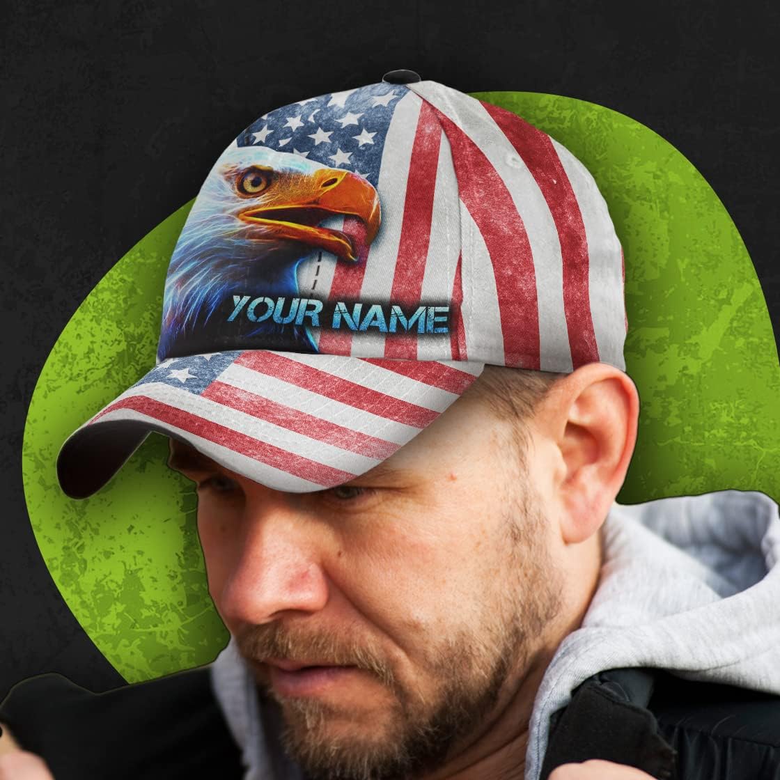 4th Of July American Flag Eagle Custom Name Baseball Cap - Christian Hats for Men and Women