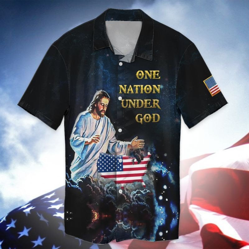 4th Of July Independence Day American Jesus One Nation Under God Hawaiian Shirt - Christian Hawaiian Shirt for Men Women
