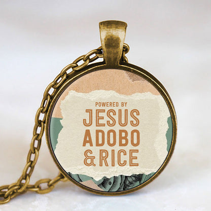 Powered Jesus Adobo & Rice - Catholic Necklace - Religious Pendant - Jesus Christ Necklace - Ciaocustom