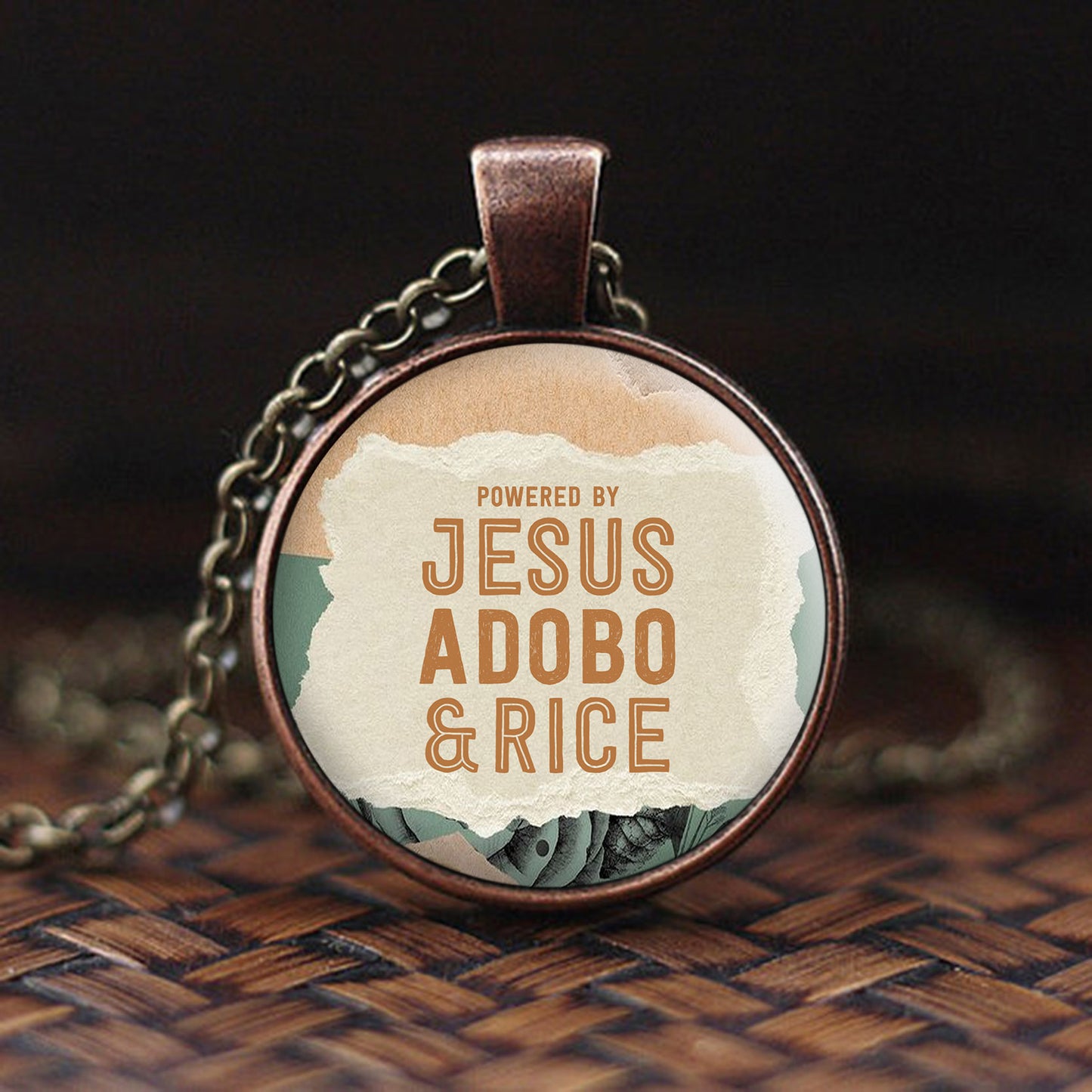 Powered Jesus Adobo & Rice - Catholic Necklace - Religious Pendant - Jesus Christ Necklace - Ciaocustom