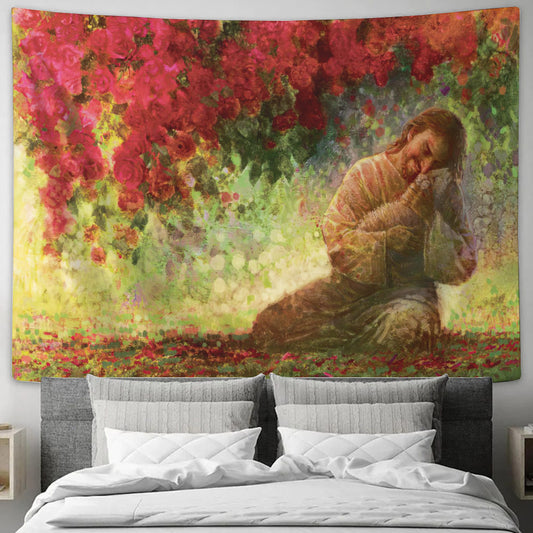 Jesus Hugging The Lamb Tapestry - Jesus Tapestry - Religious Tapestry Wall Hangings - Christian Home Wall Decor - Christian Gift - Ciaocustom