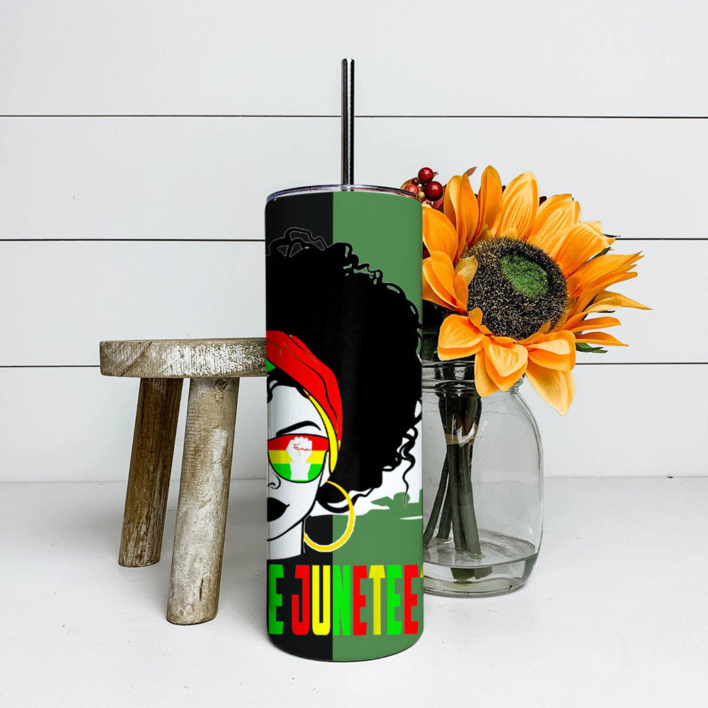 Celebrate Juneteeth - Black Girl - Juneteenth Tumbler - Stainless Steel Tumbler - 20 oz Skinny Tumbler - Tumbler For Cold Drinks - Ciaocustom