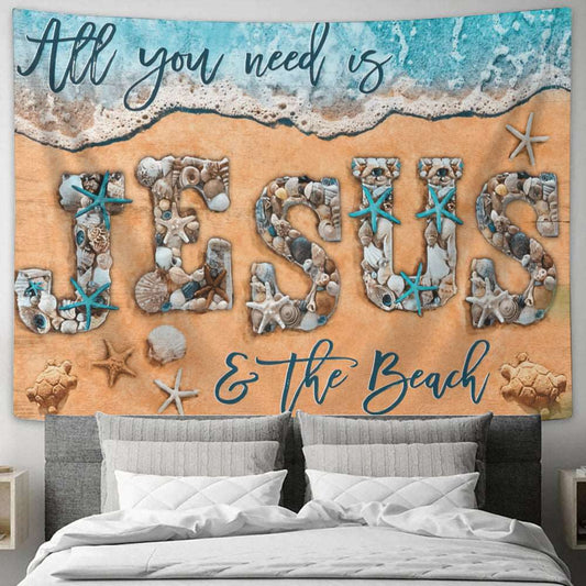 All You Need Is Jesus And The Beach - God Tapestry - Bible Verse Tapestry - Christian Wall Art - Religious Tapestry Wall Hangings - Ciaocustom
