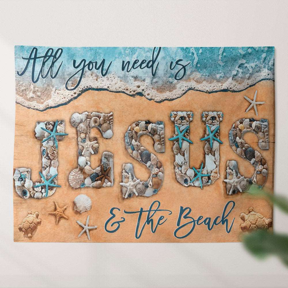All You Need Is Jesus And The Beach - God Tapestry - Bible Verse Tapestry - Christian Wall Art - Religious Tapestry Wall Hangings - Ciaocustom