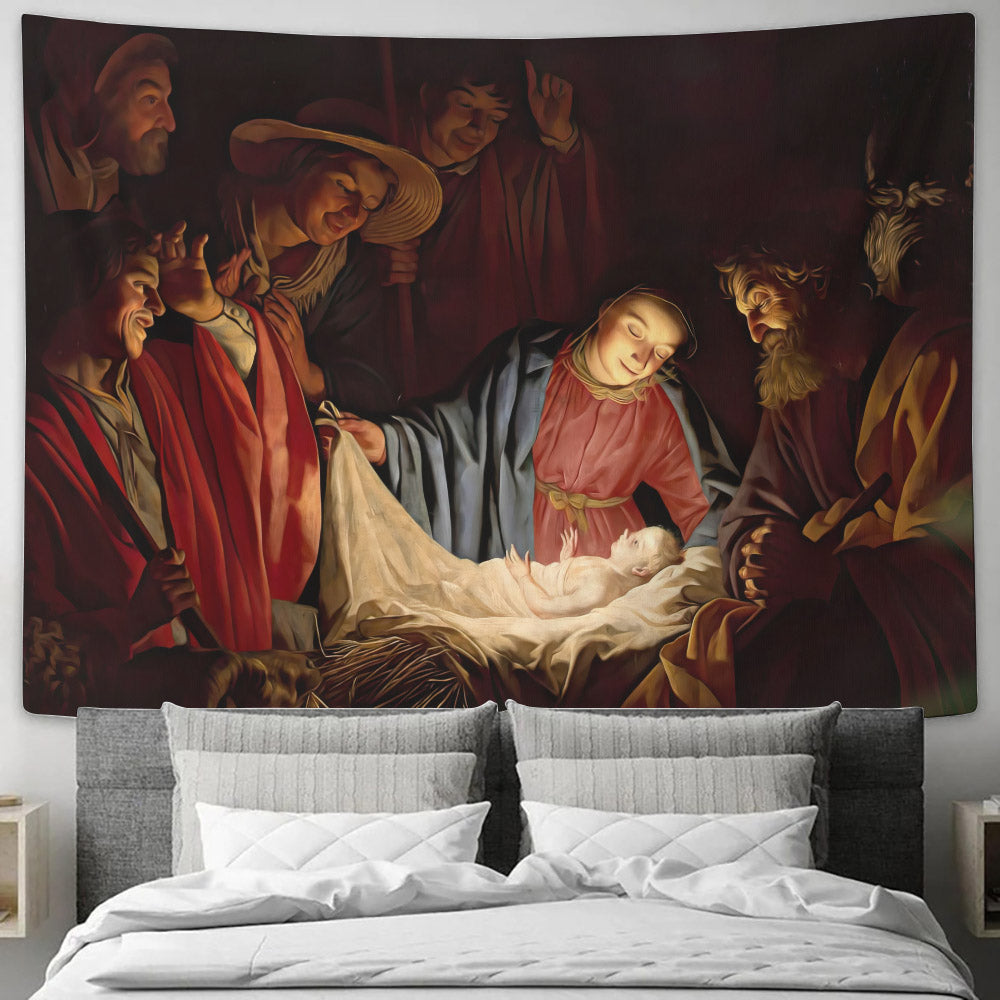 Nativity Of Jesus - Religious Wall Decor - Christian Tapestry - Christian Tapestry Wall Hanging - Ciaocustom