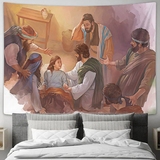 Jesus Resurrects Jairus’ Daughter - Religious Wall Decor - Christian Tapestry - Christian Tapestry Wall Hanging - Ciaocustom