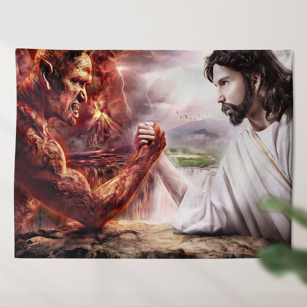 God And Devil Arm Wrestling Nordic - Religious Wall Decor - Christian Tapestry - Christian Tapestry Wall Hanging - Ciaocustom