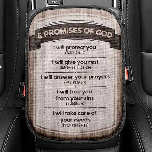 5 Promises Of God Seat Box Cover, Christian Car Center Console Cover, Religious Car Interior Accessories