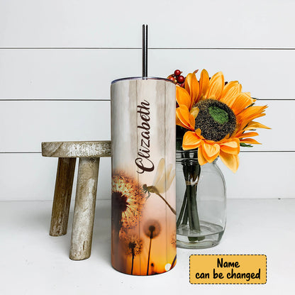 In The Morning - Dragonfly And Dandelion - Personalized Tumbler - Stainless Steel Tumbler - 20oz Skinny Tumbler - Tumbler For Cold Drinks - Ciaocustom