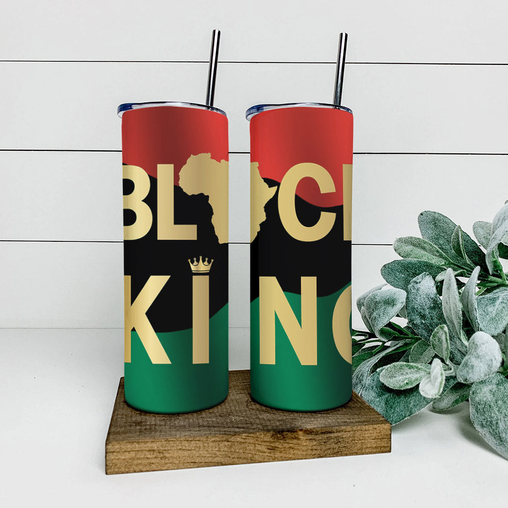 Black King - Juneteenth Tumbler - Stainless Steel Tumbler - 20 oz Skinny Tumbler - Tumbler For Cold Drinks - Ciaocustom