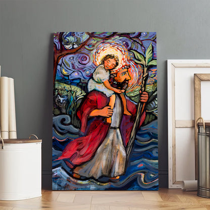St. Christopher Canvas Wall Art - Religious Wall Decor - Ciaocustom