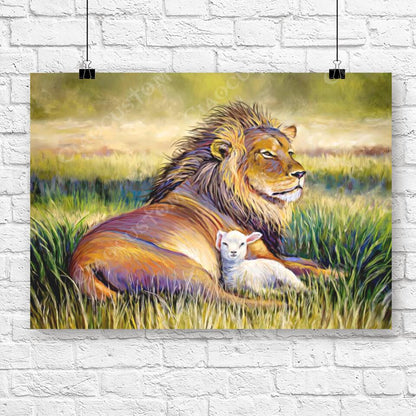Lion And Lamb - Christian Gift - Jesus Canvas Painting - Jesus Canvas Art - Scripture Canvas - Ciaocustom