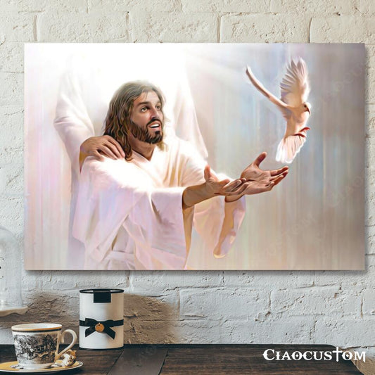 Jesus And The Dove - Jesus Poster - Jesus Canvas - Christian Gift - Jesus Canvas Painting - Ciaocustom