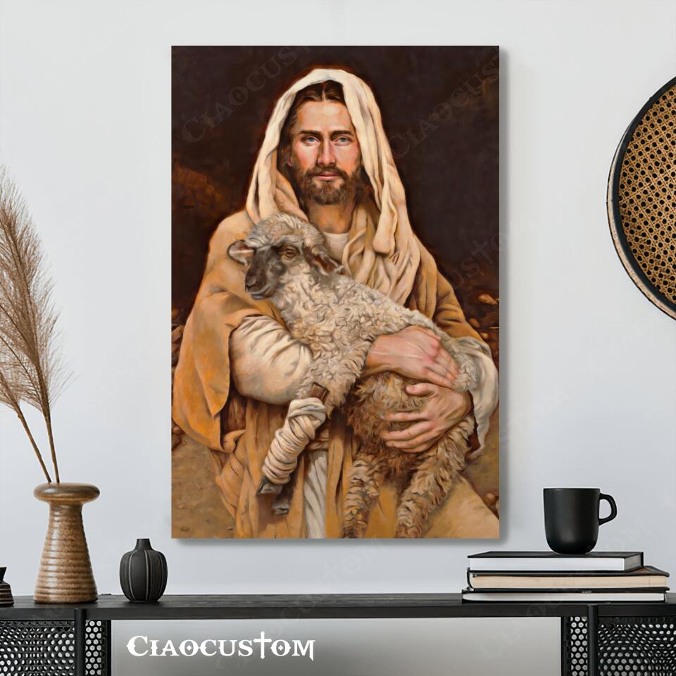 Jesus And Lamb Canvas Wall Art - Jesus Canvas Painting - Jesus Canvas Art - Christian Gifts - Ciaocustom