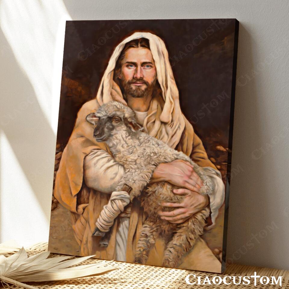 Jesus And Lamb Canvas Wall Art - Jesus Canvas Painting - Jesus Canvas Art - Christian Gifts - Ciaocustom