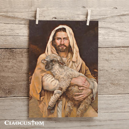 Jesus And Lamb Canvas Wall Art - Jesus Canvas Painting - Jesus Canvas Art - Christian Gifts - Ciaocustom