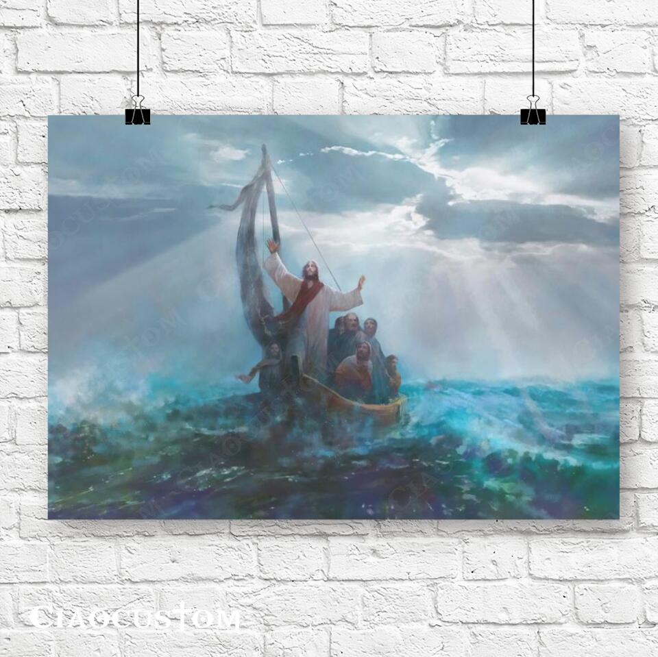 Jesus Calms the Storm Painting - Jesus Wall Pictures - Jesus Canvas Wall Art - Christian Gifts - Ciaocustom